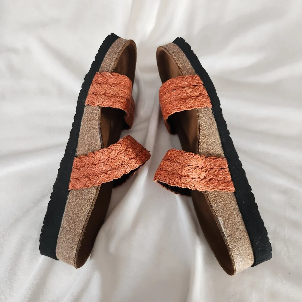 Naot womens size 36 5 5.5 leather mandarin linen braid slip on footbed sandals - Picture 5 of 7